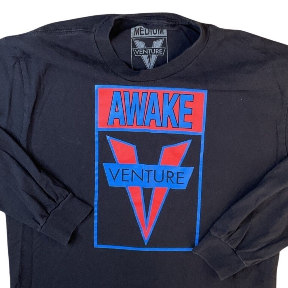 Awake Venture Skateboarding Graphic T Shirt Mens‎ M Black Long Sleeve Crewneck